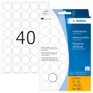 Etykiety samoprzylepne Herma okrągłe kropki 19mm białe